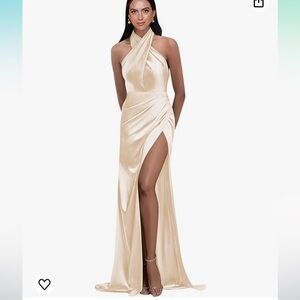 Halter Satin Champagne Dress